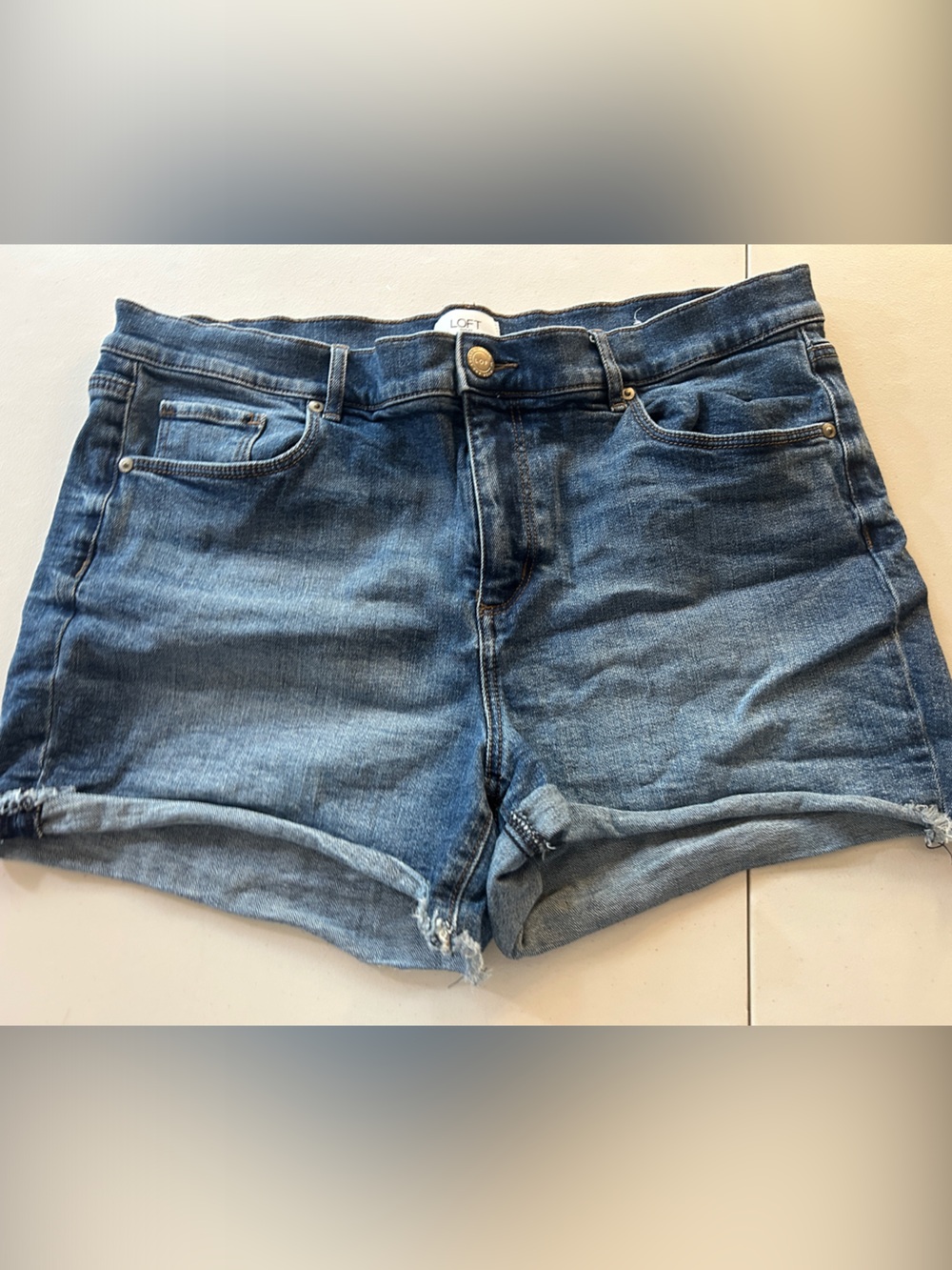 LOFT Women’s Blue Denim Frayed Hem Jean Shorts